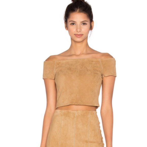 Alice + Olivia Tops - Alice + Olivia 100% Suede Camel-Colored Crop Top
